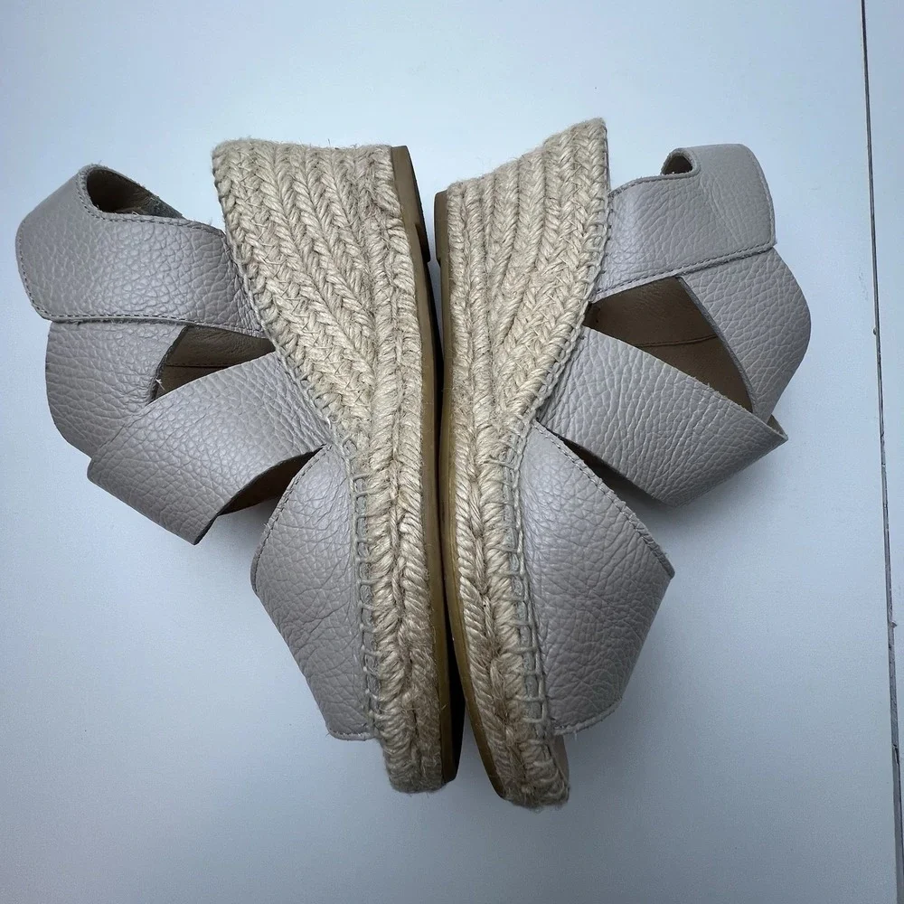 Kanna Taupe Leather Espadrilles Sandals Size 37,  US 7